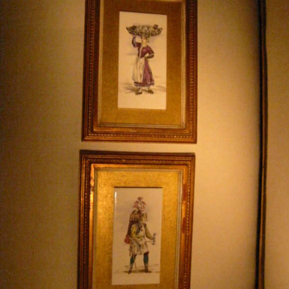 B Altman Medieval Porcelain Tiles Cries of London Framed Plaques In Pair - Picture 4 of 15